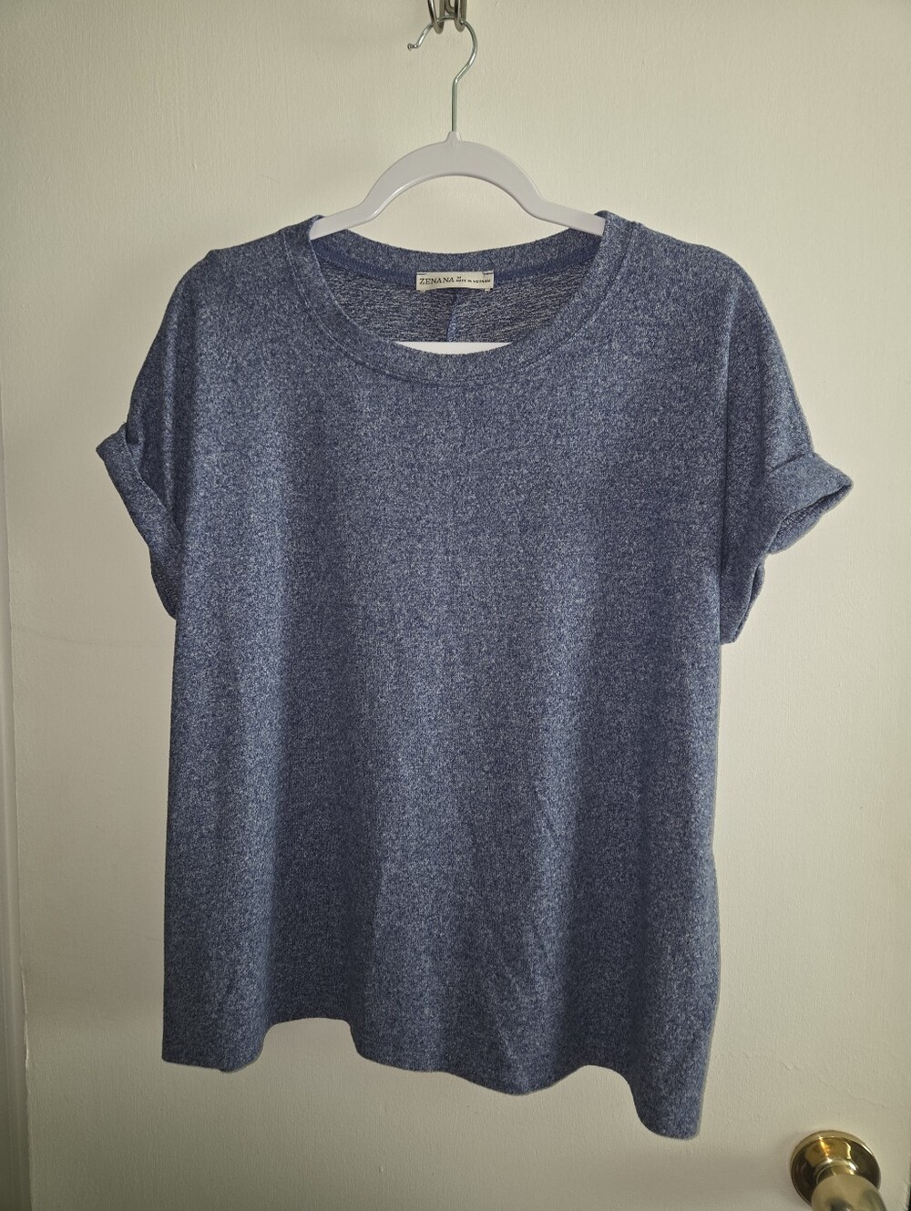 Eileen Fisher Heathered Navy Short Sleeve Knit Tee